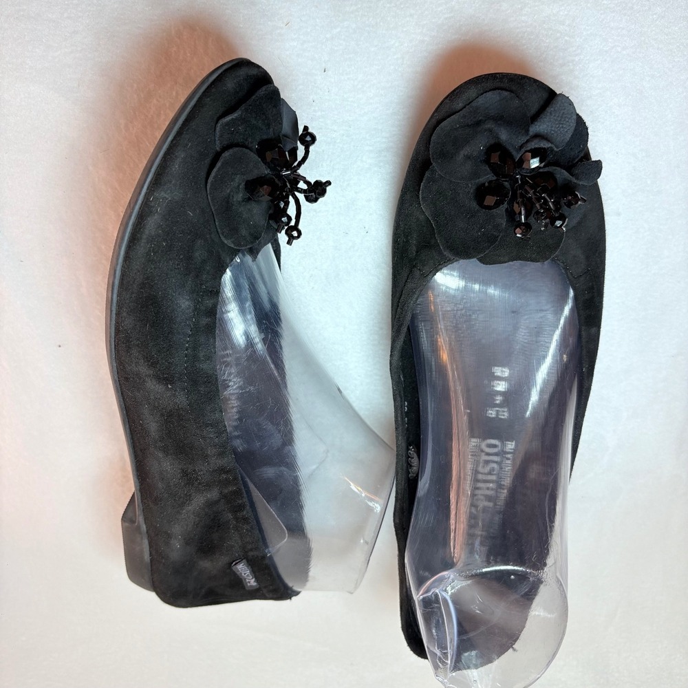 Mephisto Black Suede Flower Beaded Ballet Flats Womens US 6.5 EUR 4 - Picture 3 of 6
